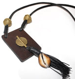 Long tribal necklace with African handmade beads and shell