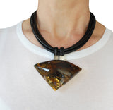 massive  natural Amber necklace on leather cords with magnetic clasp