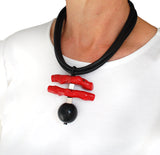 Bold sculptural necklace in red and black