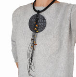 Black geometric necklace with Amber nuggets