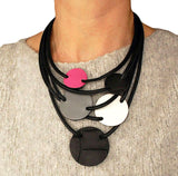 Color blocking leather necklace