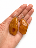 Dangle earrings with large natural Amber stones