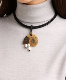 Elegant short necklace with Ammonite and white pearls