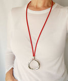 Long geometric necklace red