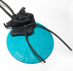 Long-short adjustable necklace with turquoise disk