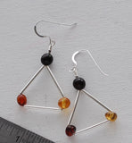 Geometric Dangle Sterling Silver Amber Earrings