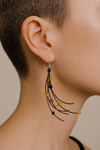 Chic Amber earrings on long leather cords