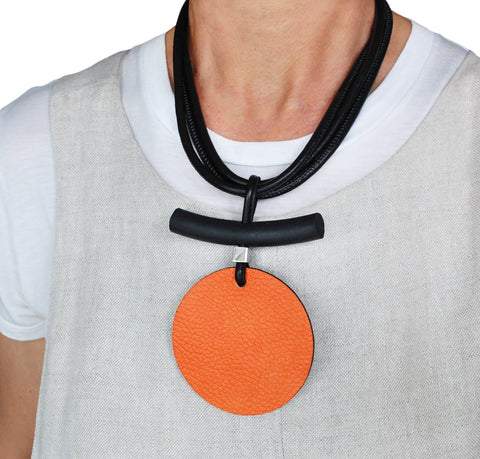 Huge orange disk necklace