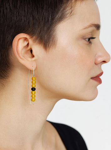 Long Sterling Silver earrings with clear Amber beads