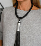 Short contemporary geometric necklace with soft tassel