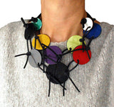 Colorful statement necklace, leather and rubber