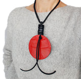 Adjustable and reversible! Long-short necklace with red disk