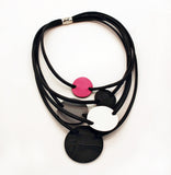 Color blocking leather necklace