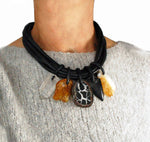 Unusual short necklace with five stone pendants